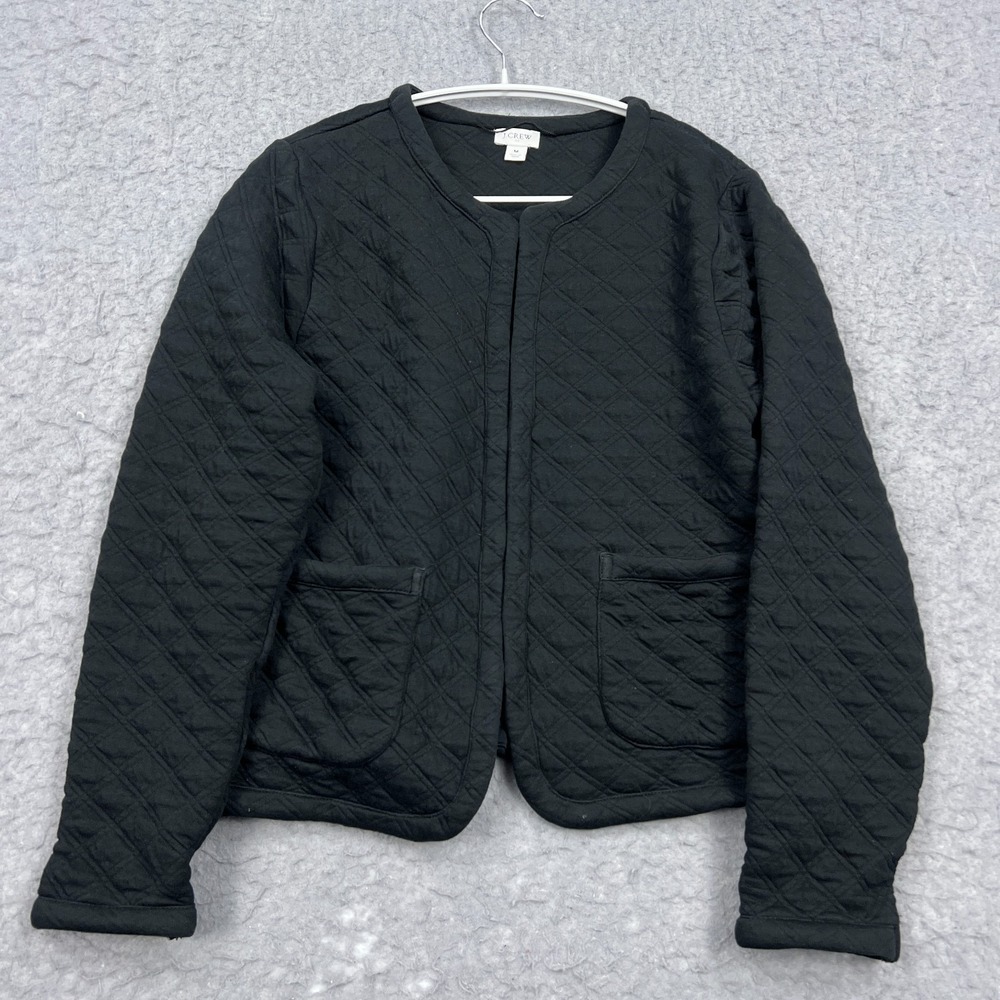J. Crew Quilted Jacket Women's Medium Black Soft Stretch Knit Cardigan Pockets